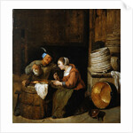 An interior scene with two peasants by Hendrik Martensz Sorgh