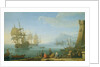 Mediterranean harbour scene by Adrien Manglard