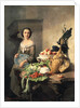 Serving girl standing by a side-table covered with food, 1859 by David Emil Joseph de Noter