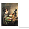 Serving girl standing by a side-table covered with food, 1859 by David Emil Joseph de Noter