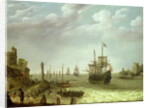 Settlement on a rocky shore with the Dutch fleet approaching, 1640 by Abraham Willaerts