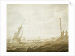 A Grisaille of a Coastal Scene with Figures by Cornelis Pietersz. de Mooy
