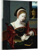 Portrait of a lady writing by Master of the Female Half Lengths