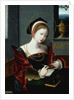 Portrait of a lady writing by Master of the Female Half Lengths