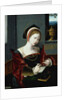 Portrait of a lady writing by Master of the Female Half Lengths