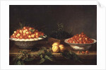 Still-life with fruit in porcelain dishes and a wooden box by Joseph Plepp