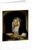 Portrait of a maid holding a waffle by Godfried Schalcken