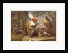 A monkey smoking and drinking with an owl by Ferdinand van Kessel
