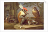 A monkey smoking and drinking with an owl by Ferdinand van Kessel