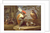 A monkey smoking and drinking with an owl by Ferdinand van Kessel