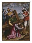 The Bearing of the Cross, Simon of Cyrene helps Jesus by Spanish School