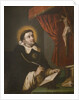 St. Thomas Aquinas writing before the crucifix by Antonio Rodriguez