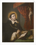 St. Thomas Aquinas writing before the crucifix by Antonio Rodriguez