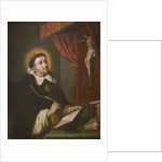 St. Thomas Aquinas writing before the crucifix by Antonio Rodriguez