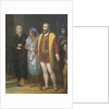 Hernan Cortez meeting with Montezuma, Mexico in 16th century, 1885 by Juan Ortega