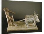 Funerary model of a ploughman leading his plough drawn by two oxen by Middle Kingdom Egyptian