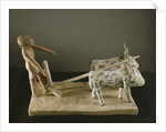 Funerary model of a ploughman leading his plough drawn by two oxen by Middle Kingdom Egyptian