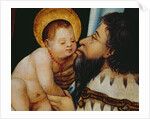 Melchior kisses the infant Jesus by German School