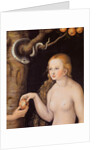 Eve offering the apple to Adam in the Garden of Eden and the serpent, c.1520-25 by Lucas the Elder Cranach
