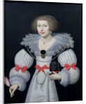 Portrait of a lady holding a dog and a tulip, c.1620 by English School