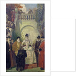 Queen Elizabeth I knighting Sir John Young on the steps of his property, The Great House, Bristol, 1910-20 by Ernest Board