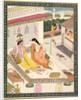 Krishna and Radha on a bed in a Mogul palace, Punjab, c.1860 by Indian School
