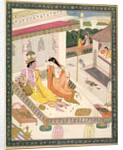 Krishna and Radha on a bed in a Mogul palace, Punjab, c.1860 by Indian School