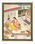 Krishna and Radha on a bed in a Mogul palace, Punjab, c.1860 by Indian School