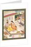 Krishna and Radha on a bed in a Mogul palace, Punjab, c.1860 by Indian School