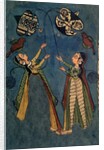 Girls flying kites, Kulu folk painting, Himachal Pradesh by Indian School