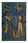 Girls flying kites, Kulu folk painting, Himachal Pradesh by Indian School