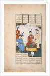 King Faridun receives the envoy of his two sons by Persian School