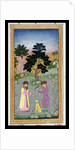 Falconer with companion and pet cheetah by Mughal School