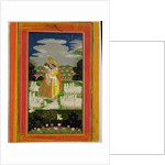 Radha and Krishna embrace in an idealised landscape with cows, c.1780 by Indian School