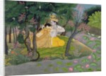 Radha and Krishna embrace in a grove of flowering trees, c.1780 by Indian School
