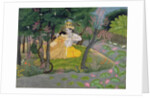 Radha and Krishna embrace in a grove of flowering trees, c.1780 by Indian School