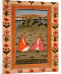 Two nobles seated in a landscape by School Mughal