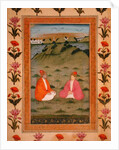 Two nobles seated in a landscape by School Mughal