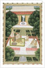 A couple in a garden listening to music with female attendants by Mughal School