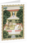 A couple in a garden listening to music with female attendants by Mughal School