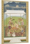 Ladies listening to music in a garden by School Mughal
