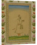 Standing figure of a nobleman, holding a book by Mughal School