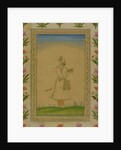 Standing figure of a nobleman, holding a book by Mughal School
