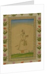 Standing figure of a nobleman, holding a book by Mughal School