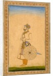 An Officer, standing, with sword and shield by Mughal School