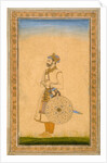 An Officer, standing, with sword and shield by Mughal School