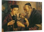 A Rabbi tying the Phylacteries to the arm of a boy by Franz Obermüller