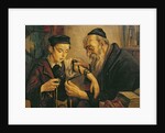 A Rabbi tying the Phylacteries to the arm of a boy by Franz Obermüller
