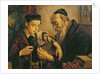 A Rabbi tying the Phylacteries to the arm of a boy by Franz Obermüller