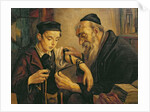 A Rabbi tying the Phylacteries to the arm of a boy by Franz Obermüller